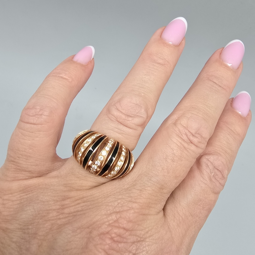Rare Made in Italy Damiani 18K Rose gold Diamond Onyx Dome Ring Sz 6,5/7 - Picture 6 of 14